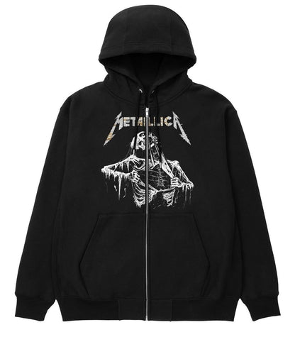 ESC BUTİK Metallica Skeleton Baskılı Oversize Fermuarlı Siyah Unisex Kapüşonlu Hırka