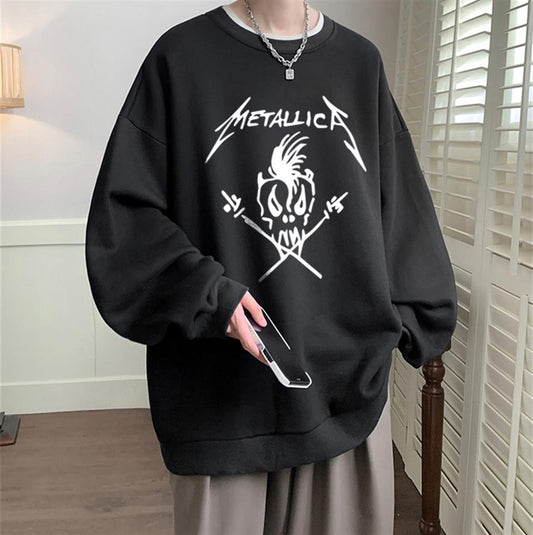 ESC BUTİK Metallica Skull Baskılı Siyah Unisex Oversize Bisiklet Yaka Sweatshirt