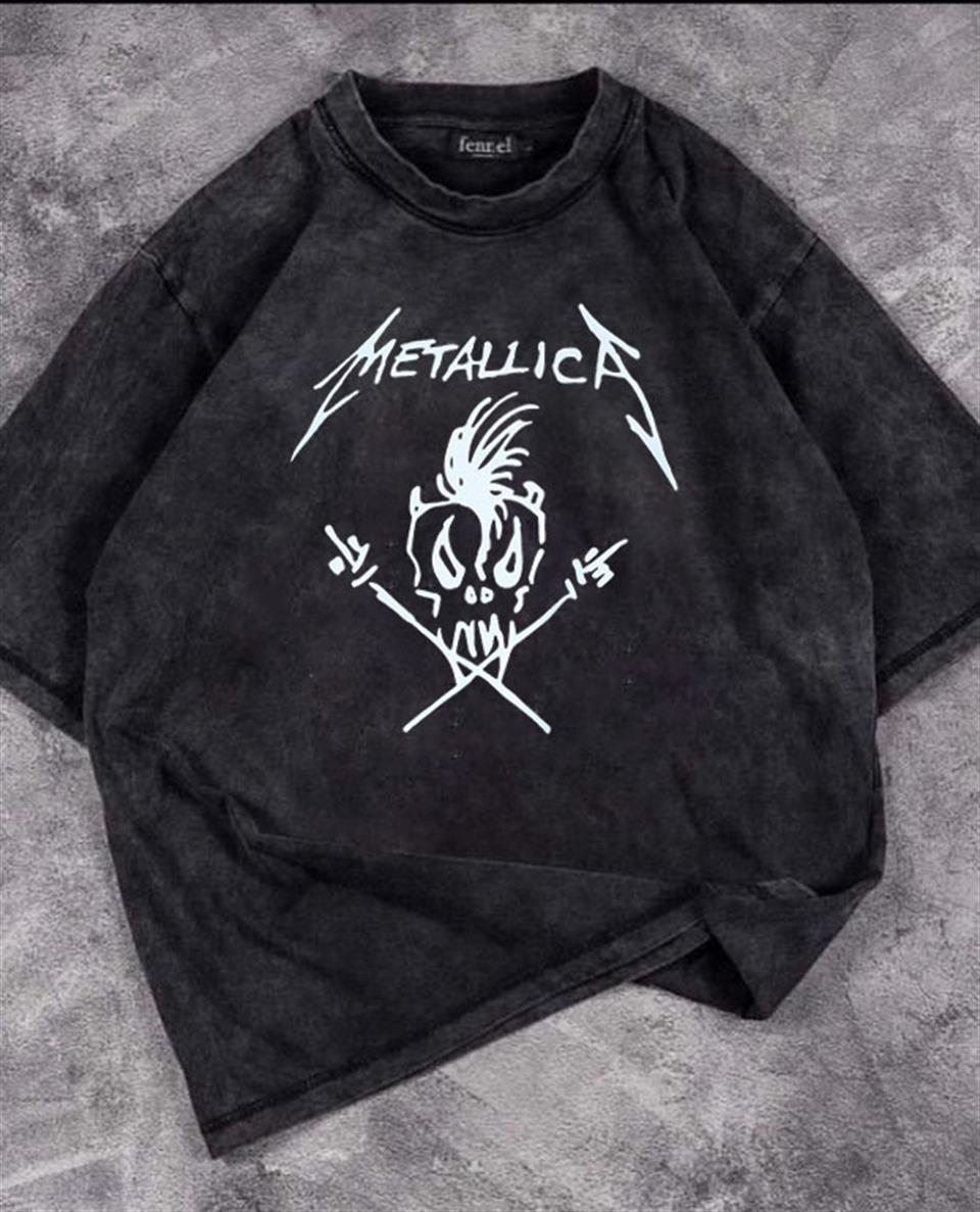 ESC BUTİK Metallica Skull Yıkmalı Unisex Eskitme T-shirt