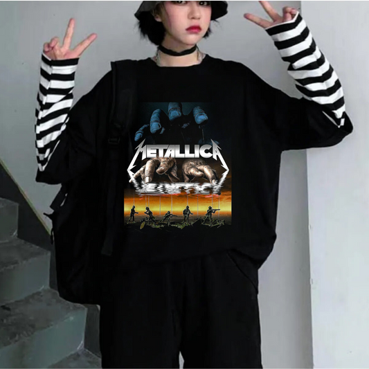 ESC BUTİK Metallica Unisex Fake Uzun Kollu Siyah T-Shirt