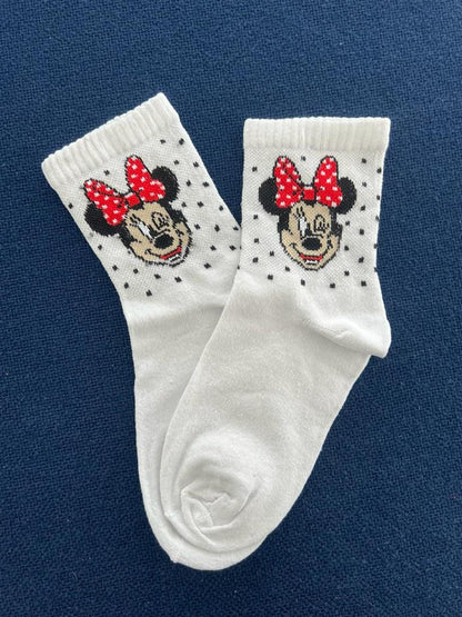 ESC BUTİK Minnie Mouse Unisex Beyaz Kolej Çorap