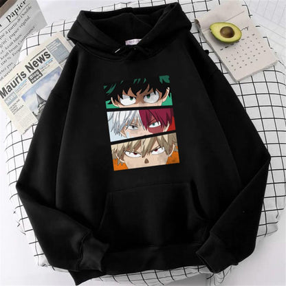 ESC BUTİK My Hero Academia Eyes Baskılı Siyah Unisex Oversize Kapüşonlu Sweatshirt