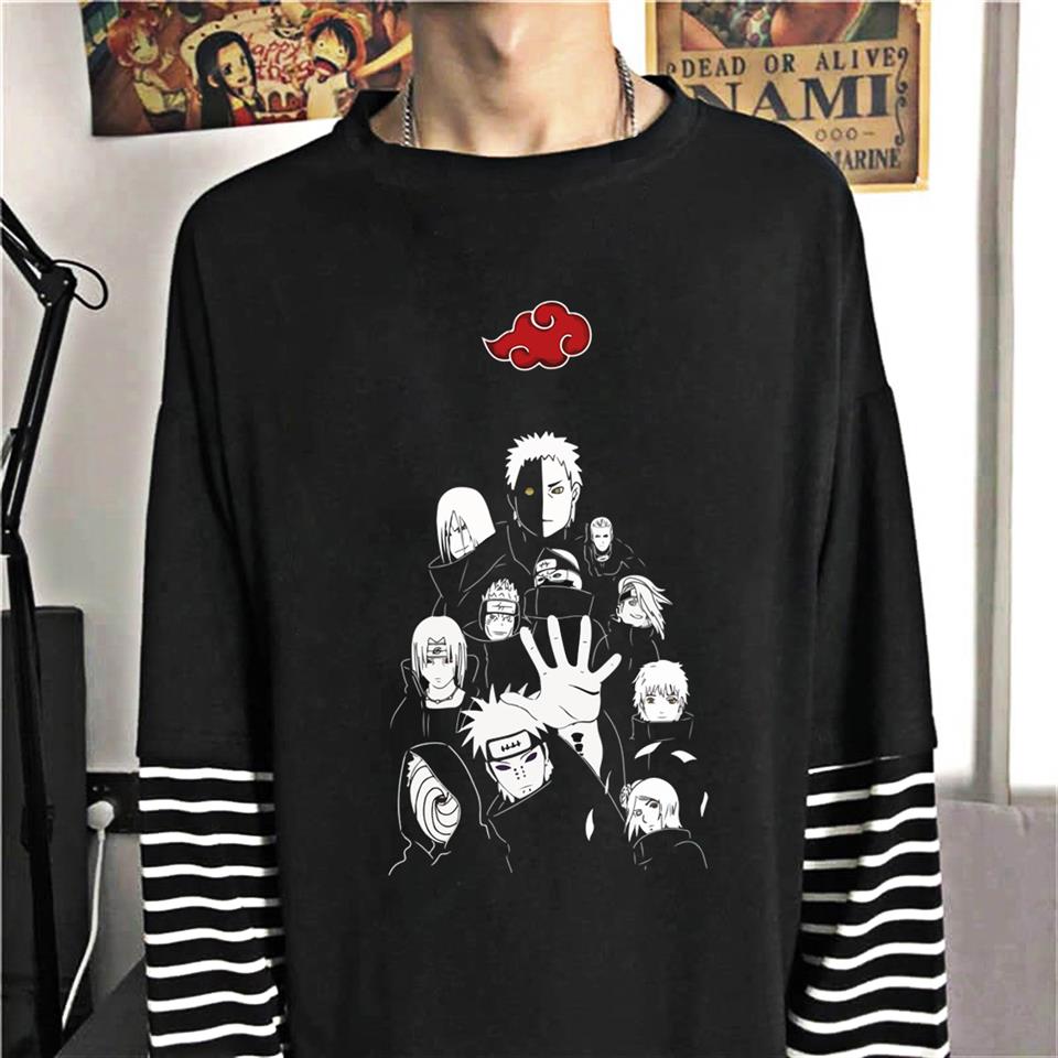 ESC BUTİK Naruto - Uchihas Baskılı Fake Sleeves Unisex Siyah T-shirt