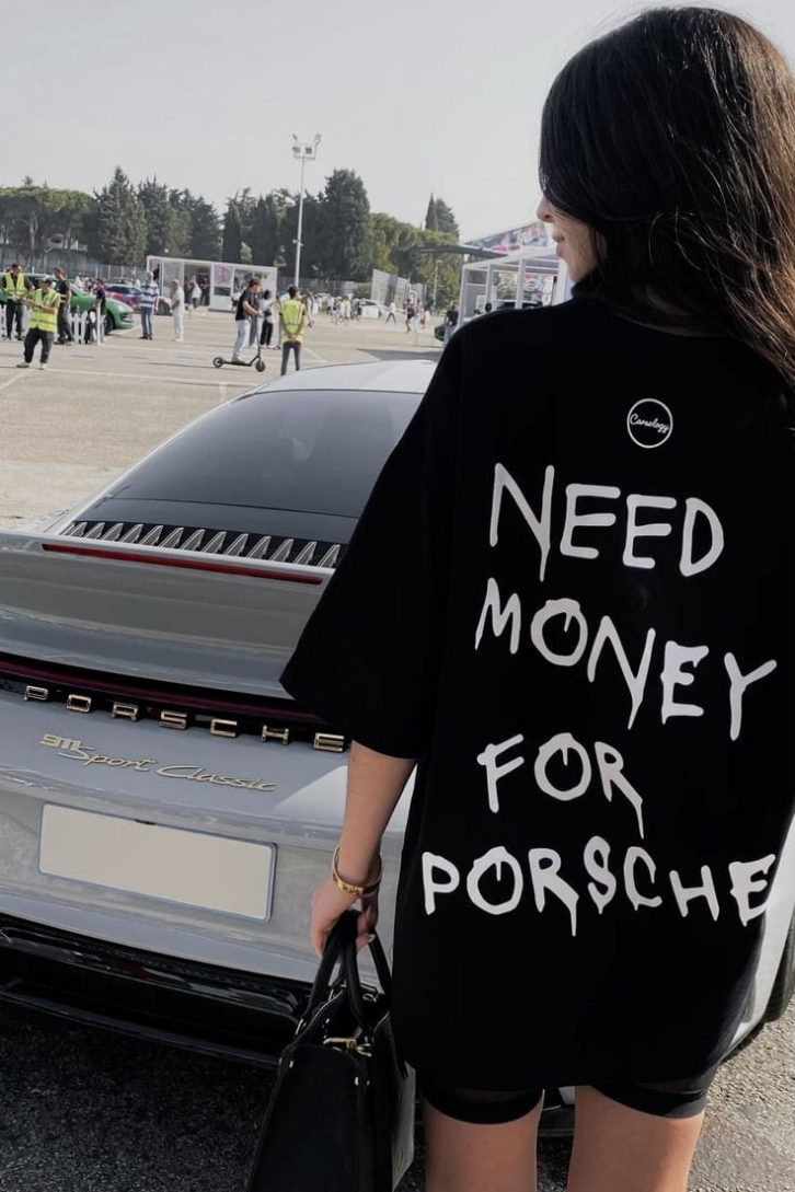 ESC BUTİK Need Money For Porsche Detail Oversize Unisex T-Shirt