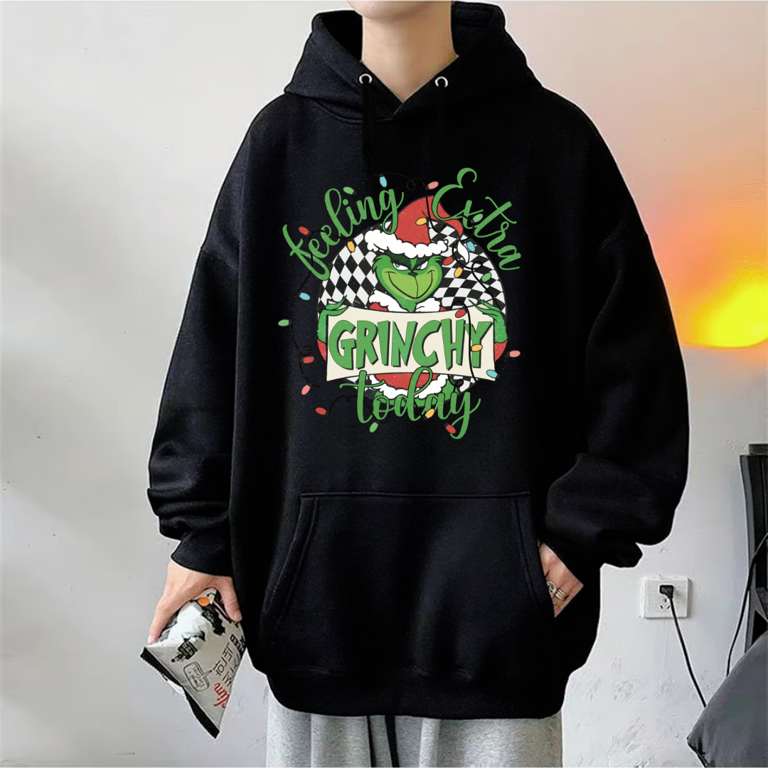 ESC BUTİK New Christmas Baskılı Siyah Unisex Oversize Kapüşonlu Sweatshirt