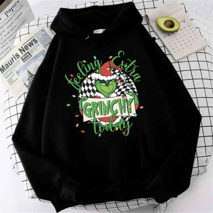 ESC BUTİK New Christmas Baskılı Siyah Unisex Oversize Kapüşonlu Sweatshirt