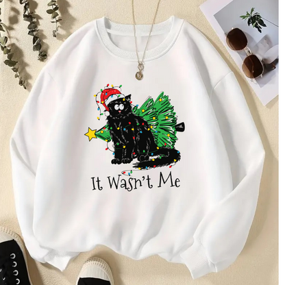 ESC BUTİK  New Year Christmas it's Wasn't Me Beyaz Unisex Oversize Bisiklet Yaka Sweatshirt