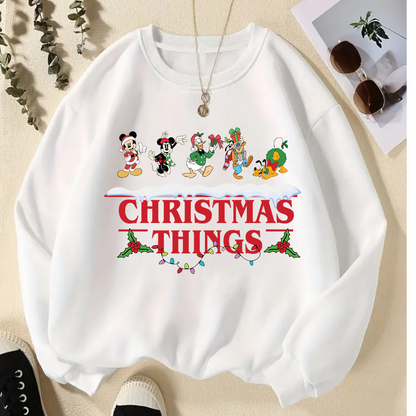 ESC BUTİK  New Year Christmas Things Baskılı Beyaz Unisex Oversize Bisiklet Yaka Sweatshirt