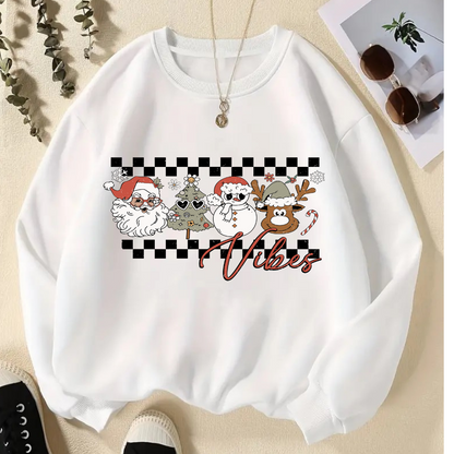 ESC BUTİK New Year Christmas Vibes Beyaz Unisex Oversize Bisiklet Yaka Sweatshirt