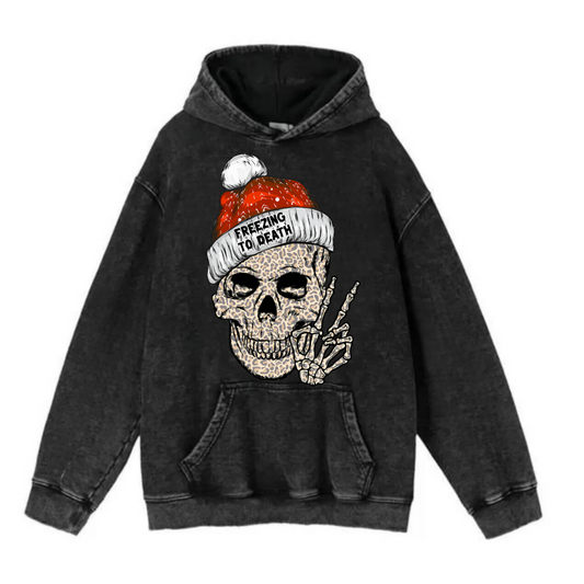 ESC BUTİK  New Year Yıkamalı Skull Vintage Kapüşonlu Sweatshirt