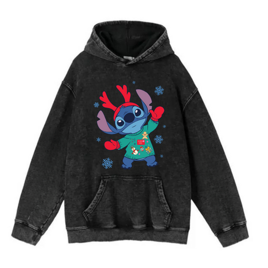 ESC BUTİK New Year Yıkamalı Stich Vintage Kapüşonlu Sweatshirt