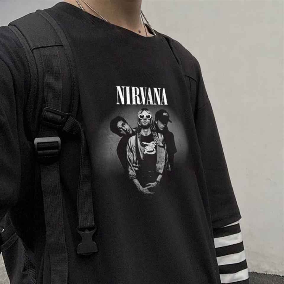 ESC BUTİK Nirvana Artists Baskılı Fake Sleeves Unisex Siyah T-shirt