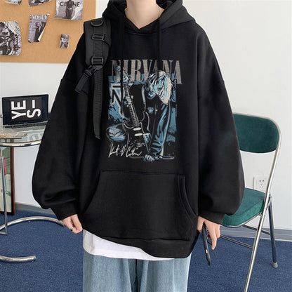 ESC BUTİK Nirvana Poster Baskılı Siyah Unisex Oversize Kapüşonlu Sweatshirt