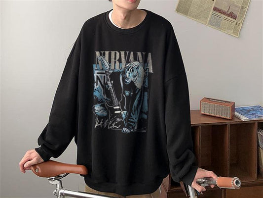 ESC BUTİK Nirvana Poster Baskılı Siyah Unisex Oversize Bisiklet Yaka Sweatshirt