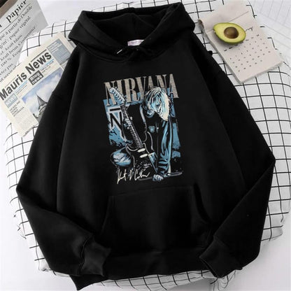 ESC BUTİK Nirvana Poster Baskılı Siyah Unisex Oversize Kapüşonlu Sweatshirt