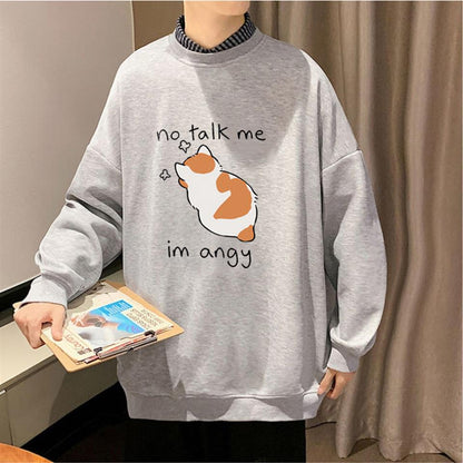 ESC BUTİK No Talk Me Baskılı Gri Unisex Oversize Bisiklet Yaka Sweatshirt