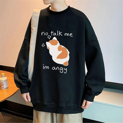 ESC BUTİK No Talk Me Baskılı Siyah Unisex Oversize Bisiklet Yaka Sweatshirt