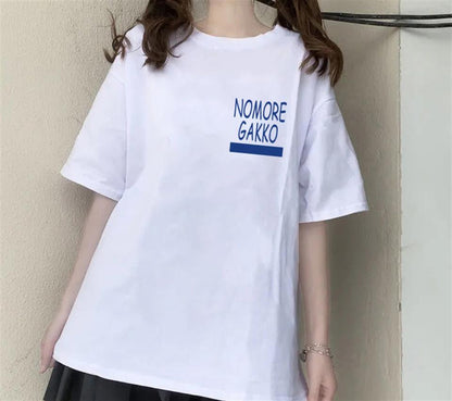 ESC BUTİK Nomore Gakko Baskılı Beyaz Unisex Oversize T-shirt