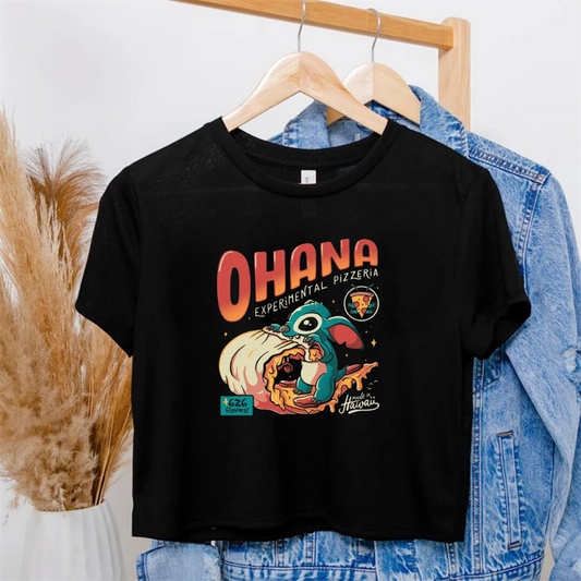 ESC BUTİK Ohana Baskılı Siyah Crop