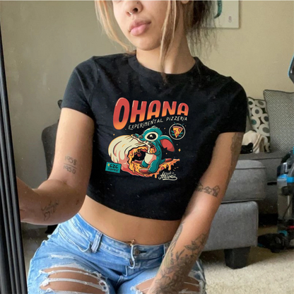 ESC BUTİK Ohana Baskılı Siyah Crop