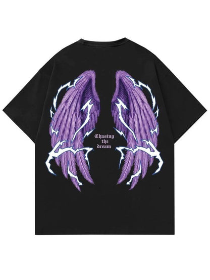 ESC BUTİK Ön Arka Baskılı Angel Siyah T-shirt