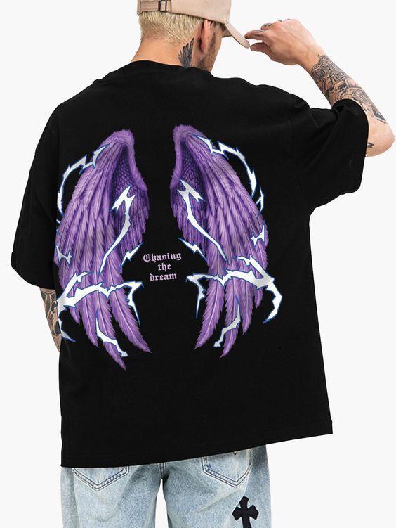 ESC BUTİK Ön Arka Baskılı Angel Siyah T-shirt