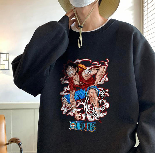 ESC BUTİK One Piece Angry Baskılı Siyah Unisex Oversize Bisiklet Yaka Sweatshirt