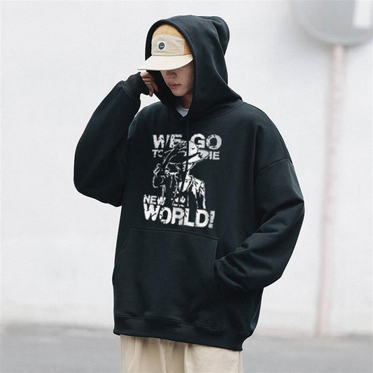 ESC BUTİK One Piece We Go Baskılı Siyah Unisex Oversize Kapüşonlu Sweatshirt