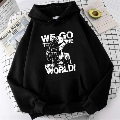 ESC BUTİK One Piece We Go Baskılı Siyah Unisex Oversize Kapüşonlu Sweatshirt