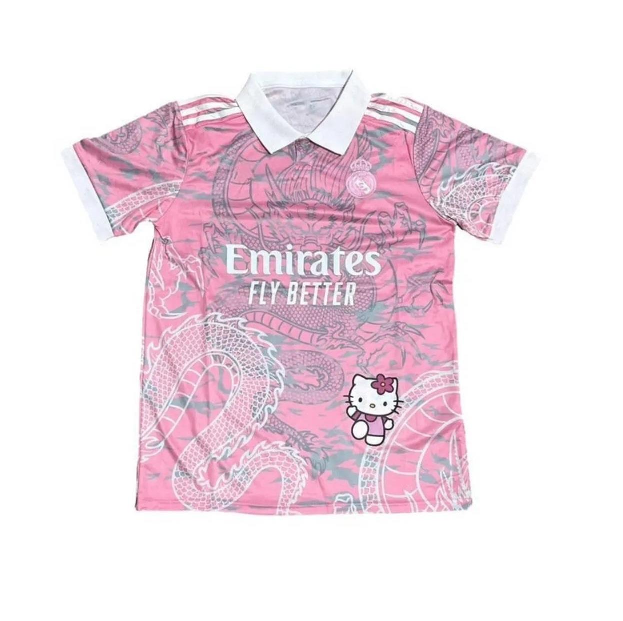 ESC BUTİK Pembe Kitty Madrid Dragon Jersey Siyah Düğmeli Yaka Forma