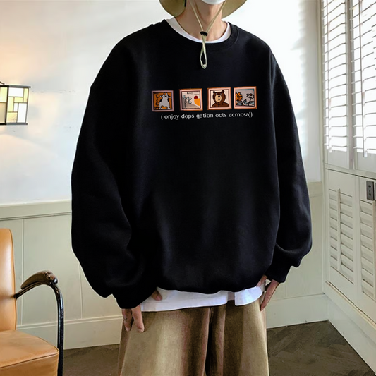 ESC BUTİK Pictures Baskılı Siyah Unisex Oversize Bisiklet Yaka Sweatshirt