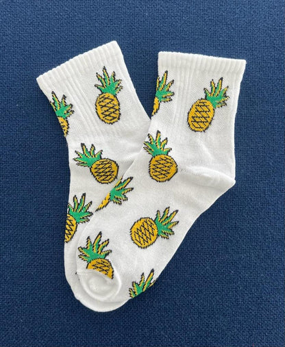 ESC BUTİK Pineapple Unisex Beyaz Kolej Çorap