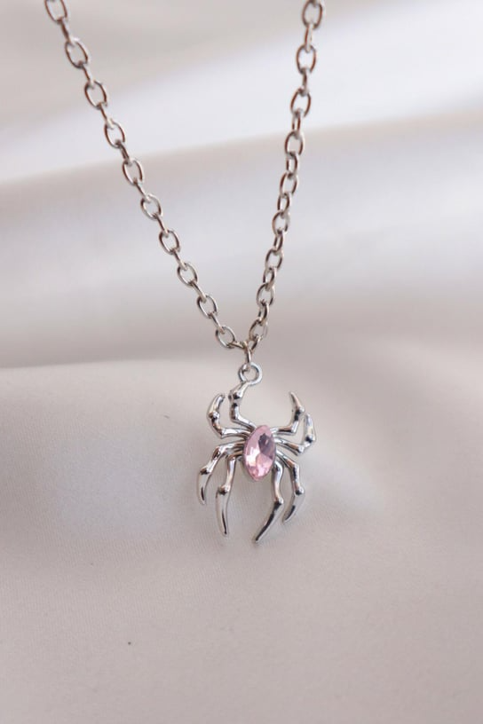 ESC BUTİK Pink Dark Stone Spider Kolye