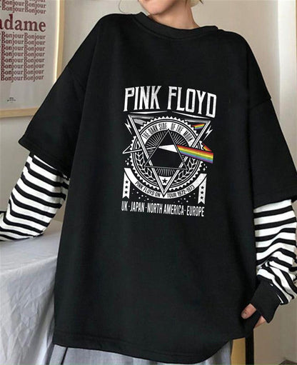 ESC BUTİK Pink Floyd Baskılı Fake Sleeves Unisex Siyah T-shirt