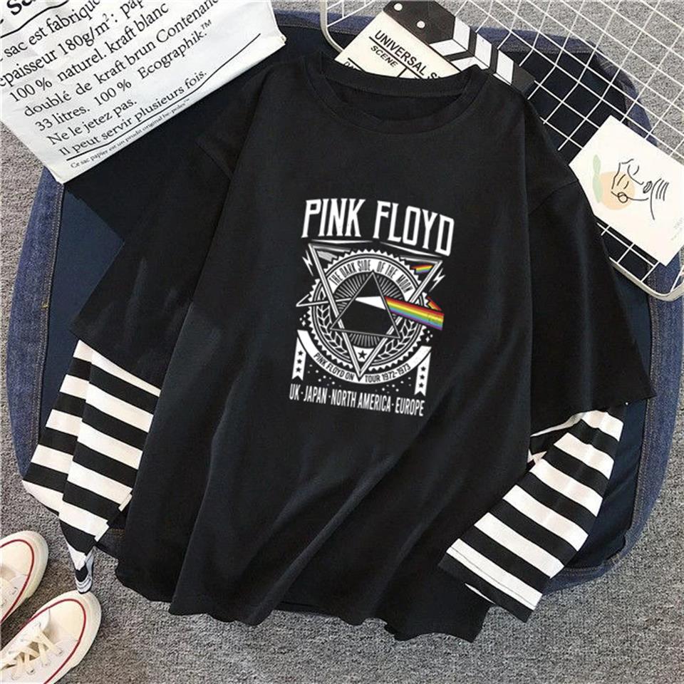 ESC BUTİK Pink Floyd Baskılı Fake Sleeves Unisex Siyah T-shirt