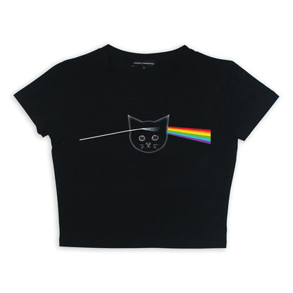 ESC BUTİK Pink Floyd Cat Baskılı Siyah Crop