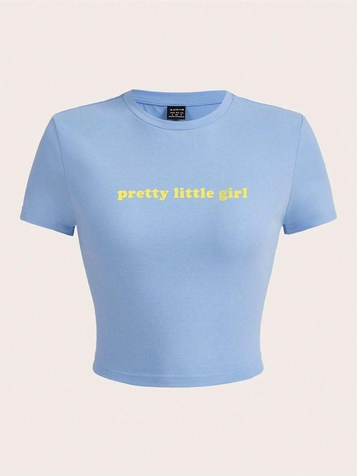 ESC BUTİK Pretty Little Girl Baskılı Crop Bluz