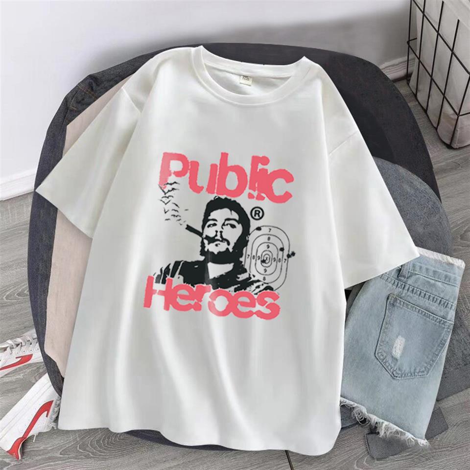 ESC BUTİK Public Heroes Baskılı Beyaz Unisex Oversize T-shirt