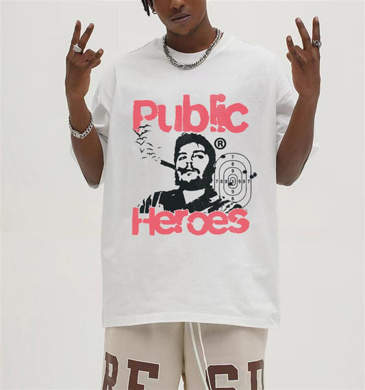 ESC BUTİK Public Heroes Baskılı Beyaz Unisex Oversize T-shirt