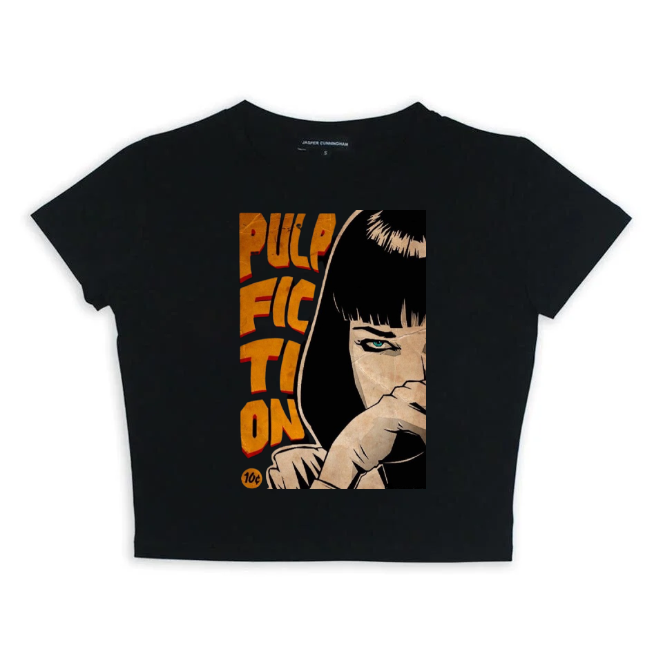 ESC BUTİK Pulp Fiction Baskılı Siyah Crop