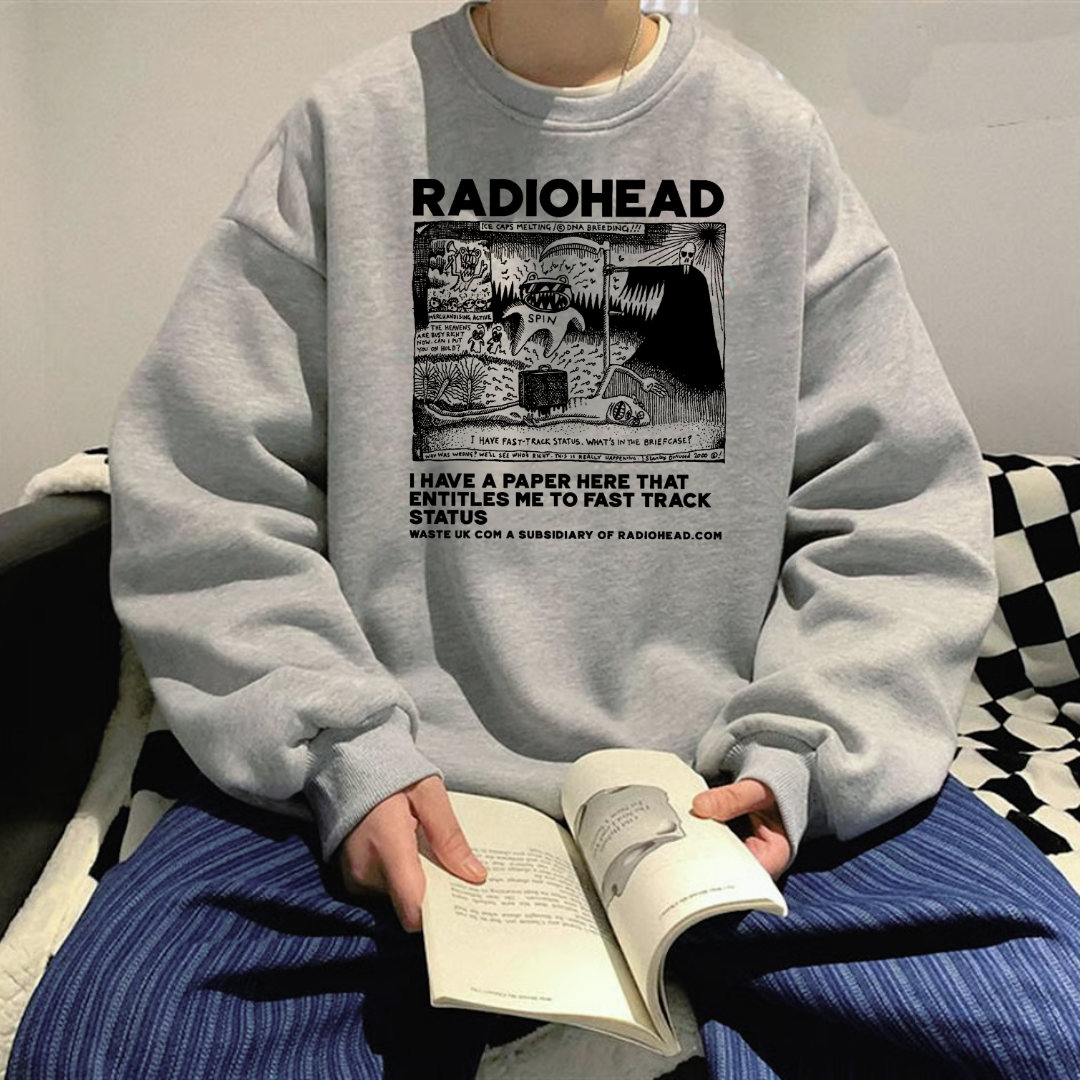 ESC BUTİK Radio Heat Baskılı Gri Unisex Oversize Bisiklet Yaka Sweatshirt