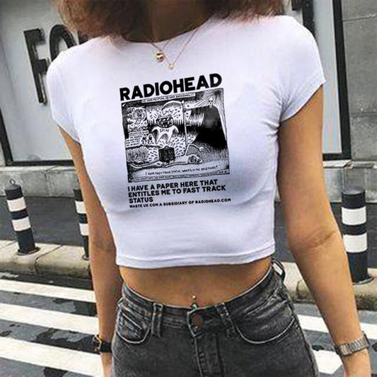 ESC BUTİK Radiohead Baskılı Beyaz Crop