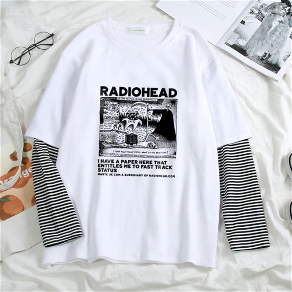 ESC BUTİK Radiohead Baskılı Fake Sleeves Unisex Beyaz T-shirt