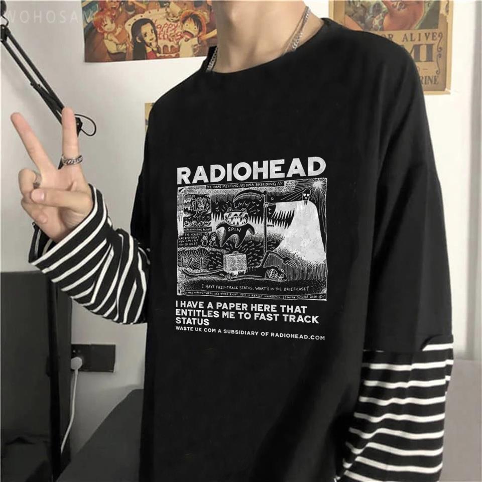 ESC BUTİK Radiohead Baskılı Fake Sleeves Unisex Siyah T-shirt