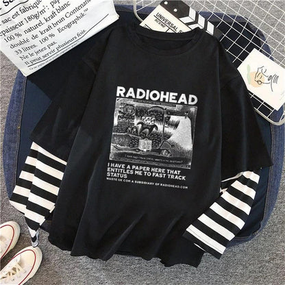 ESC BUTİK Radiohead Baskılı Fake Sleeves Unisex Siyah T-shirt