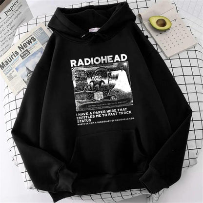 ESC BUTİK Radiohead Baskılı Siyah Unisex Oversize Kapüşonlu Sweatshirt