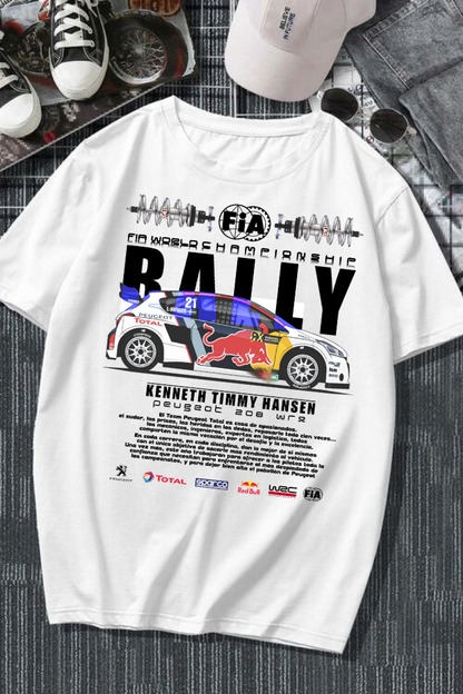 ESC BUTİK Rally RedBull Baskılı Beyaz T-shirt