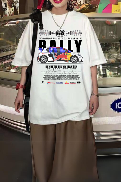 ESC BUTİK Rally RedBull Baskılı Beyaz T-shirt