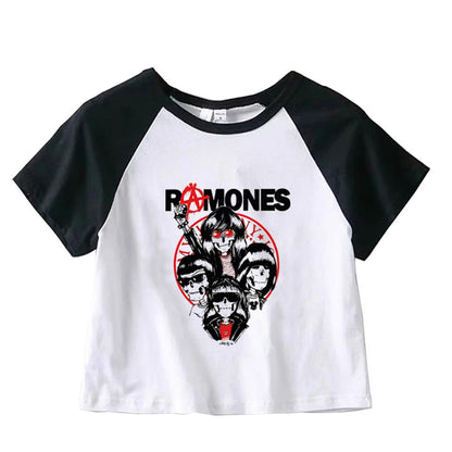 ESC BUTİK Ramones Logo & Artists Baskılı Reglan Kol Beyaz Crop