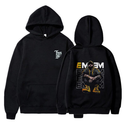 ESC BUTİK Rap Star Baskılı Siyah Unisex Oversize Kapüşonlu Sweatshirt